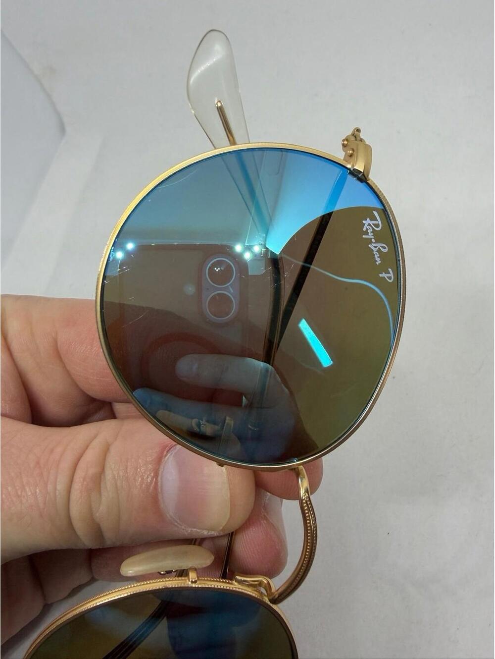 Ray-Ban RB3447 Round Metal Sunglasses Gold Blue Mirror Polarized 112/4L 50mm - Picture 7 of 7